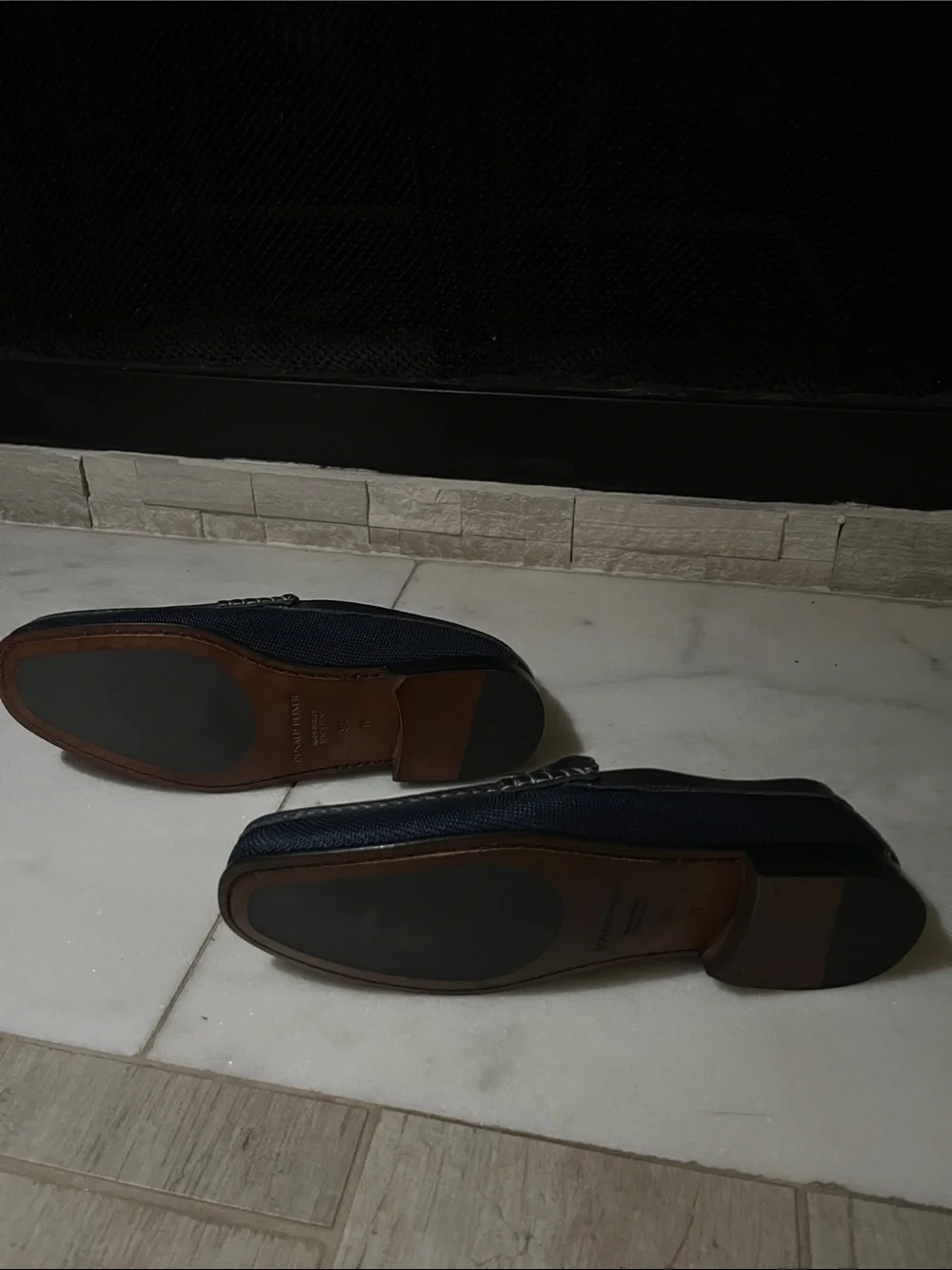 Donald J. Pliner Navy Blue Slip-On Loafers with Metal Bit